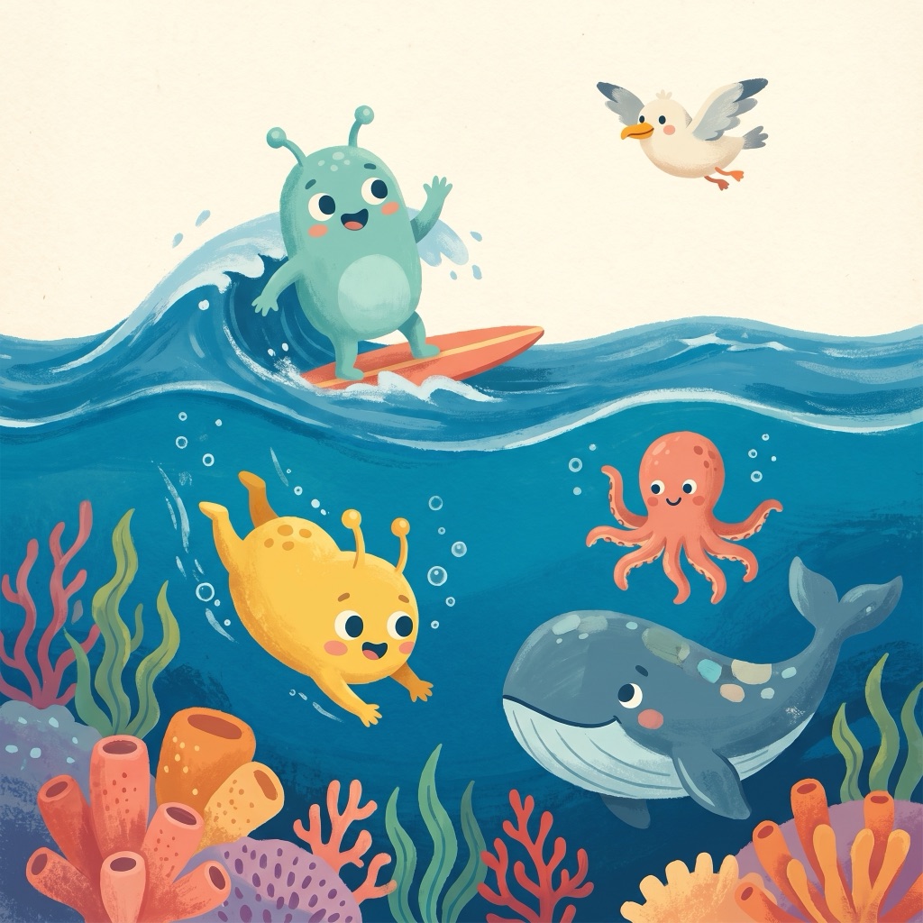 Alien explorers at the ocean